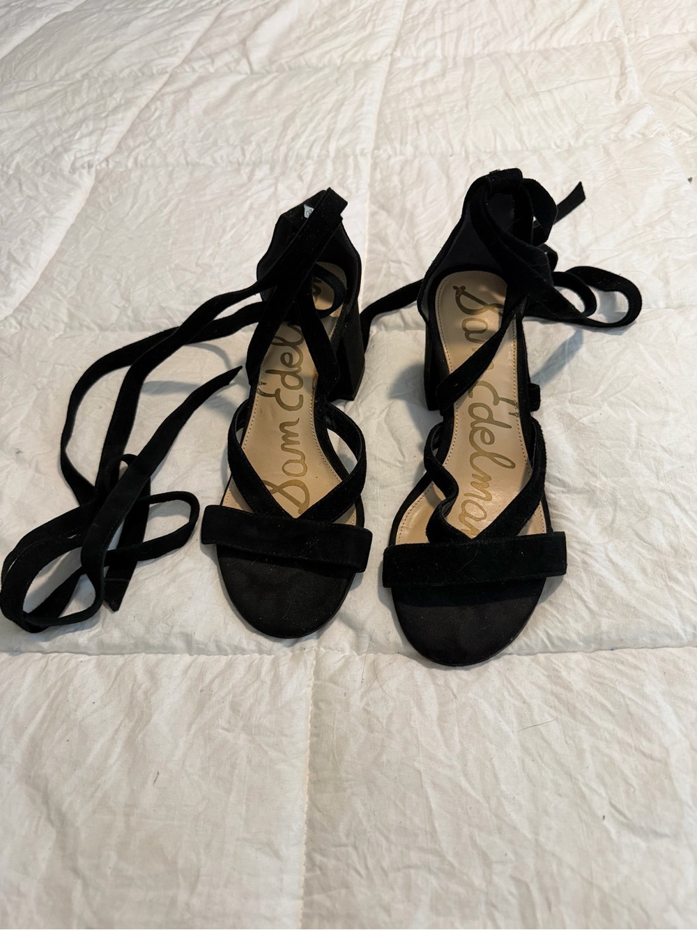 Sam Edelman Black Suede Lace-Up Open-Toe Heels